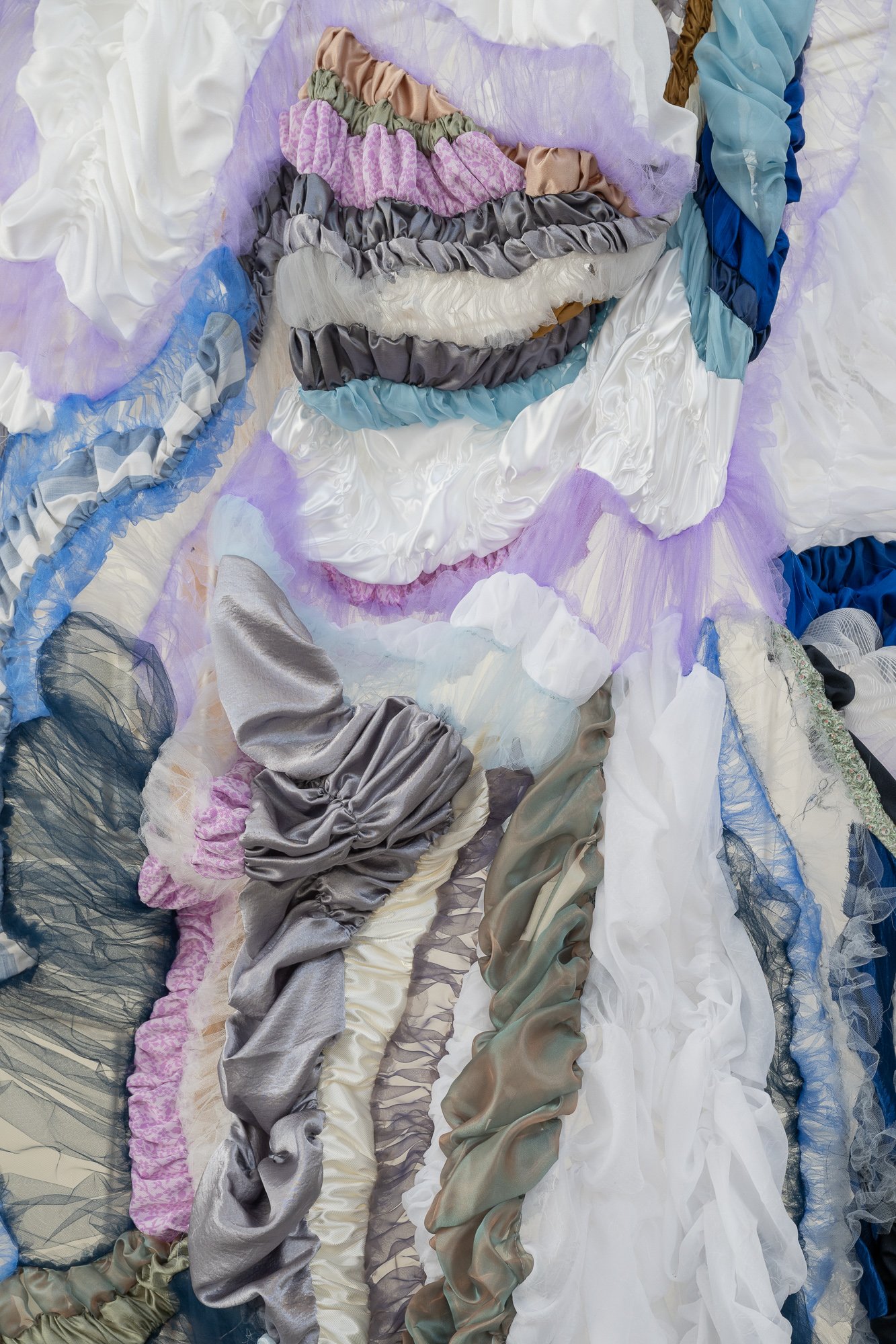 Detail: Manipulations in Synthetic Fabric: Vintage, Organza, Polyester, Tulle, and Costume Textiles