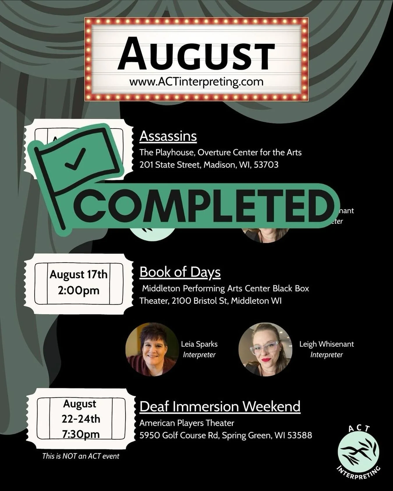 UPDATED ADDRESS!
Book of Days has the correct address listed on this post. Hope to see you there on Sunday! #interpretedtheater #deafcommunity