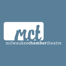 Milwaukee Chamber Theatre logo. White text on blue background. Above name text is white rectangle containing blue letters MCT.