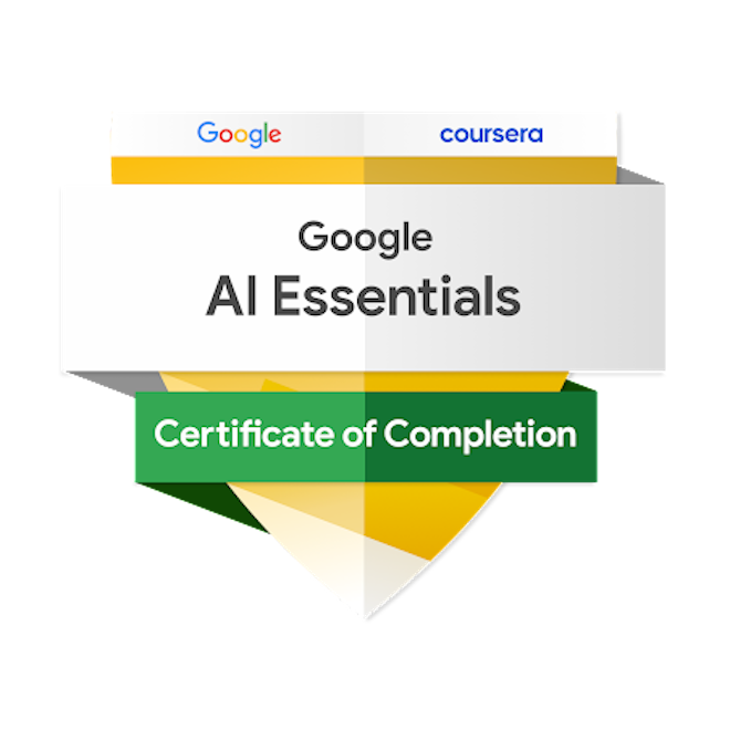 Insignia Google AI Essentials, certificado de finalización emitido por Coursera