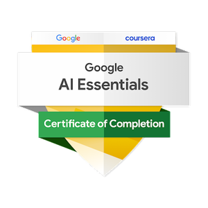 Insignia Google AI Essentials, certificado de finalización emitido por Coursera