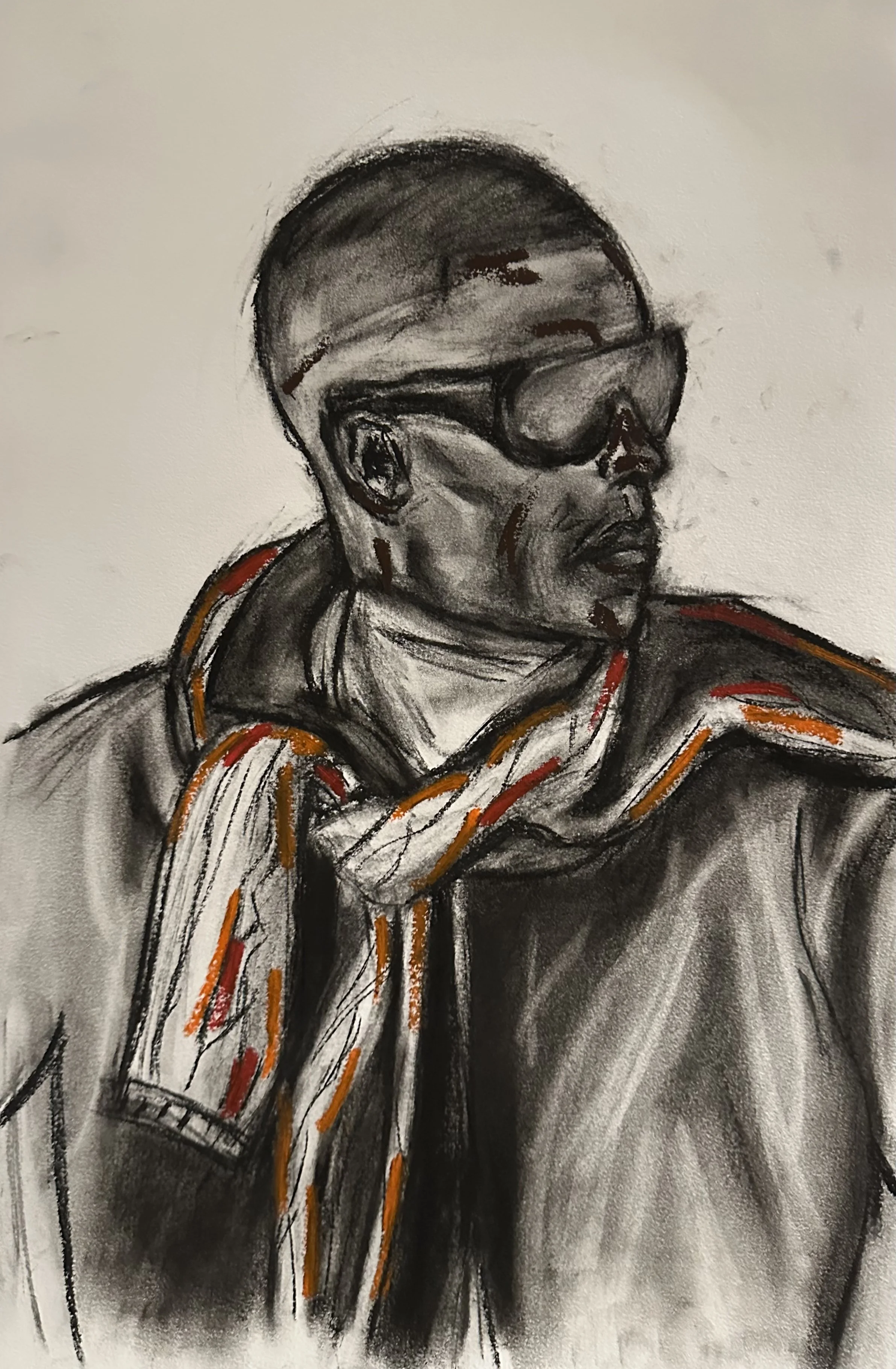 Fashion Sketch XX (2026) 12in x 18in - Charcoal and Oil Pastel on Paper