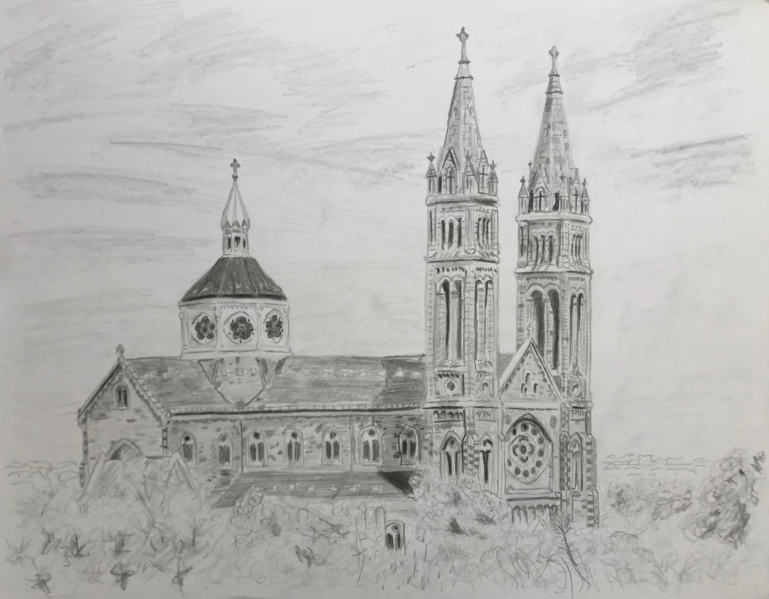 Church (2023) 14in x 11in - Pencil on Paper