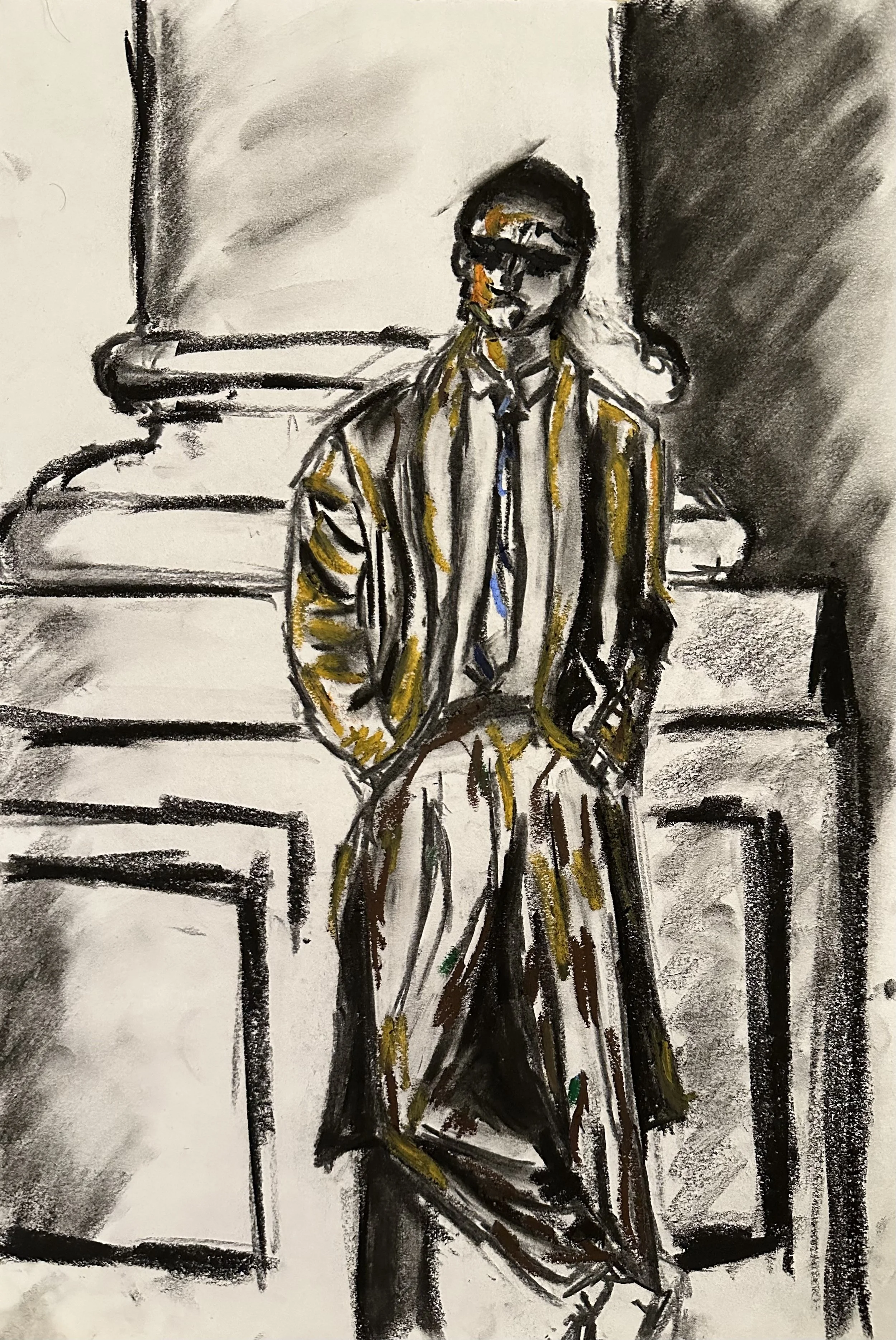 Fashion Sketch IV (2025) 12in x 18in - Charcoal and Oil Pastel on Paper