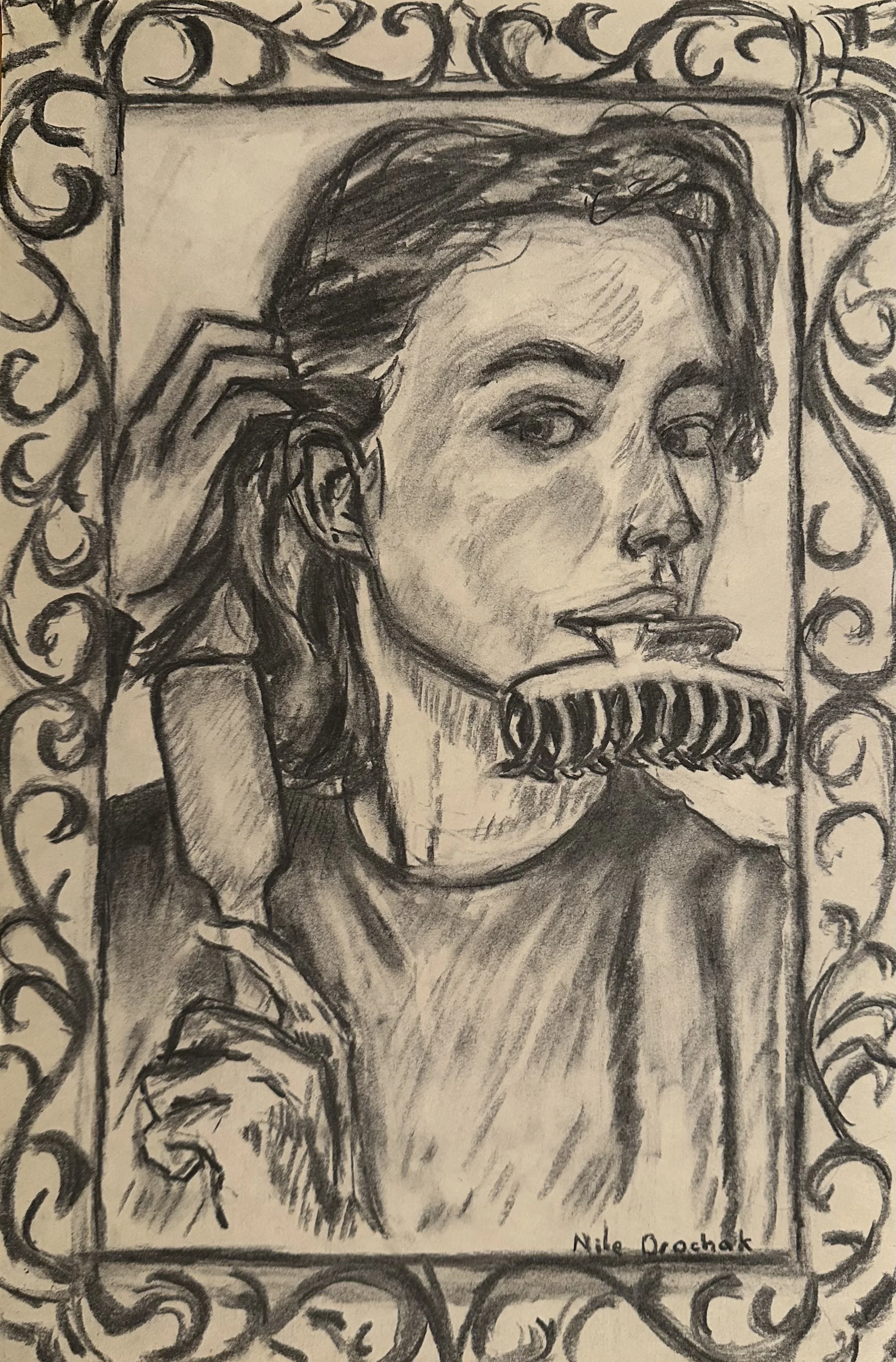 Girl in Mirror (2024) 12in x 18in - Charcoal on Paper