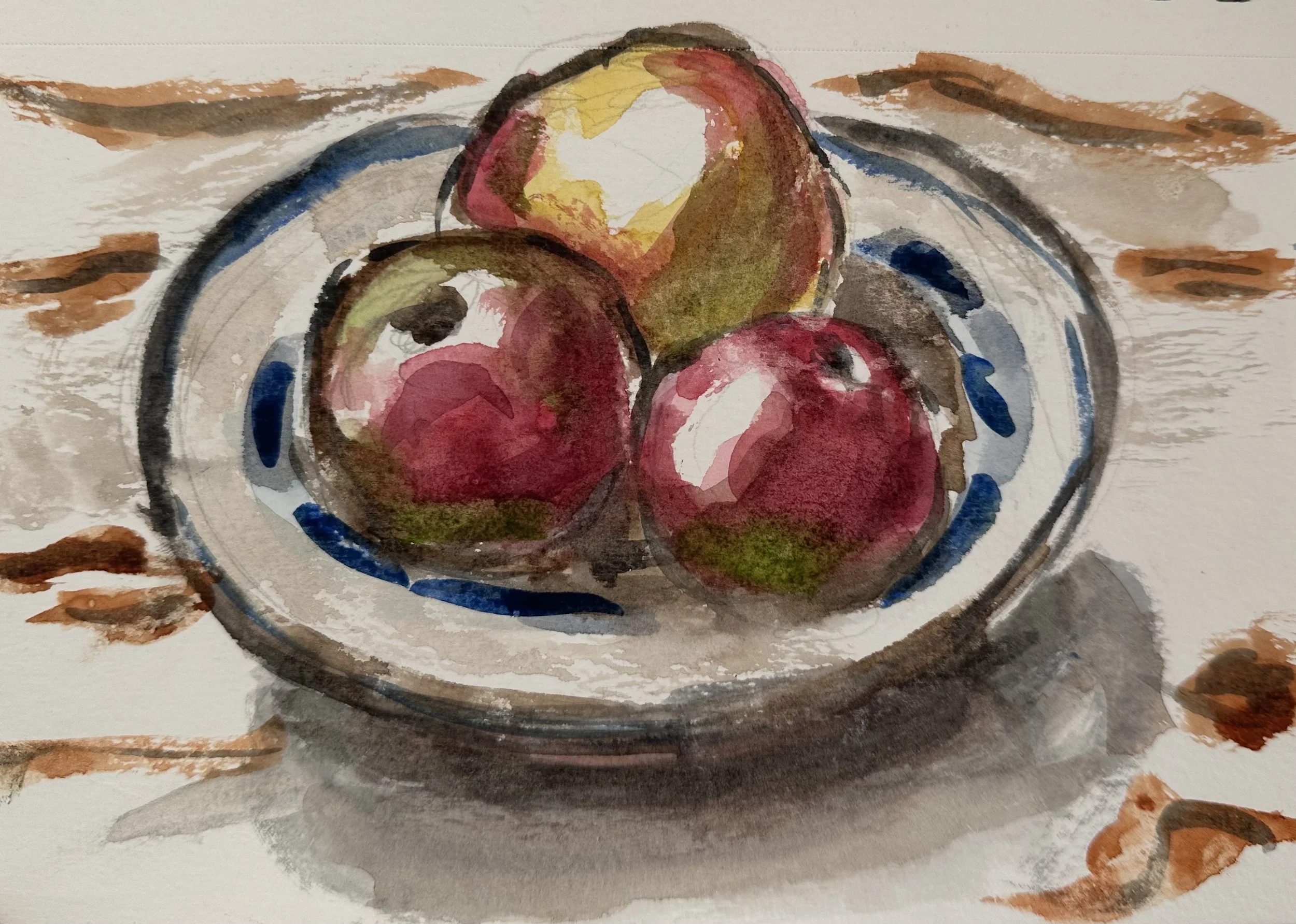 Bowl of Apples (2023) 8.5in x 5.5in - Watercolor and Pencil on Paper