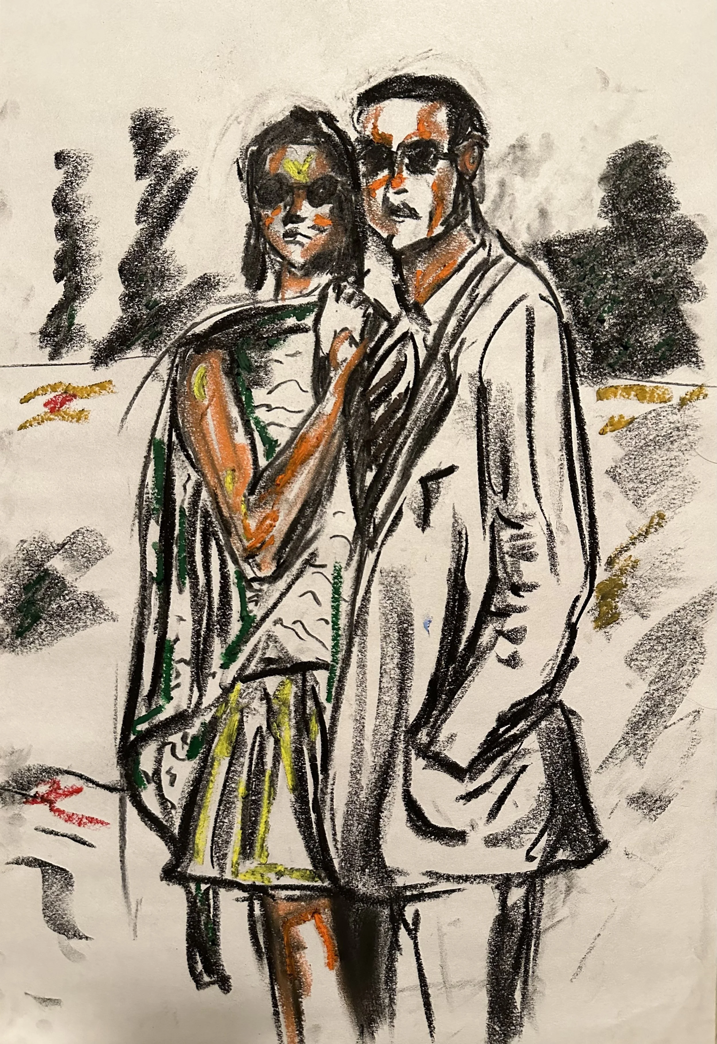 Fashion Sketch III (2025) 12in x 18in - Charcoal and Oil Pastel on Paper