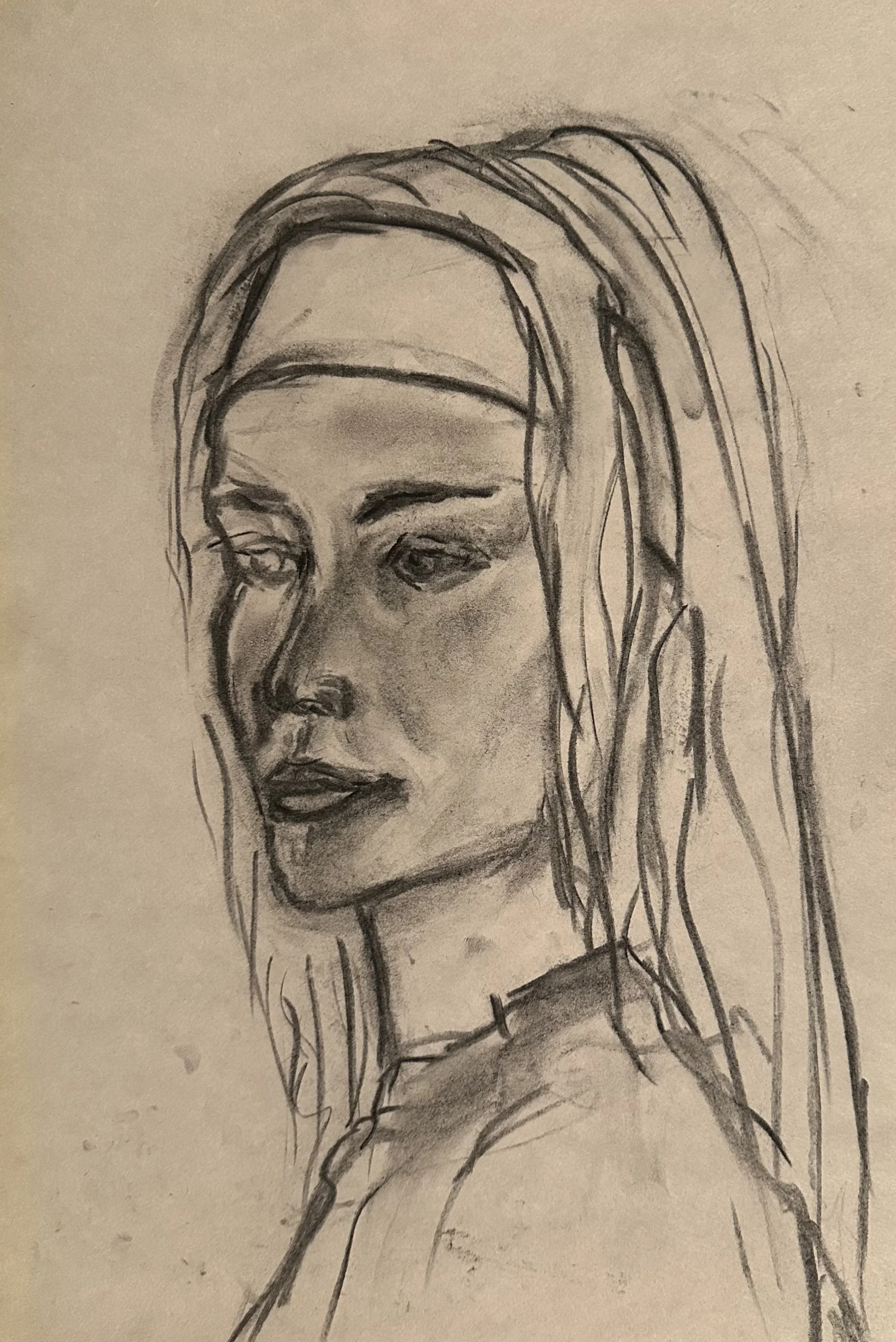 Girl I (2024) 12in x 18in - Charcoal on Paper