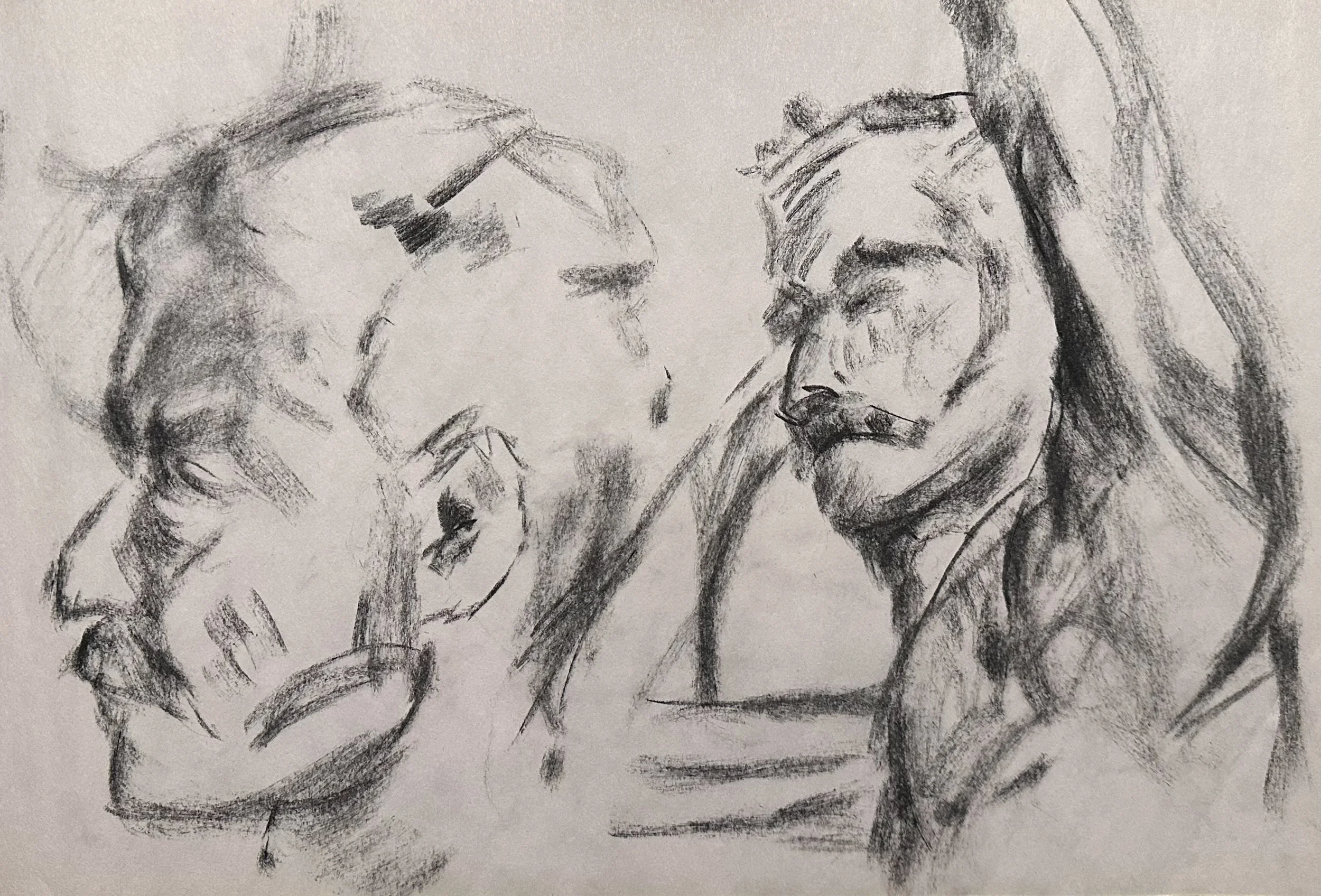 Figure Drawing XIV (2024) 18in x 12in - Charcoal on Paper