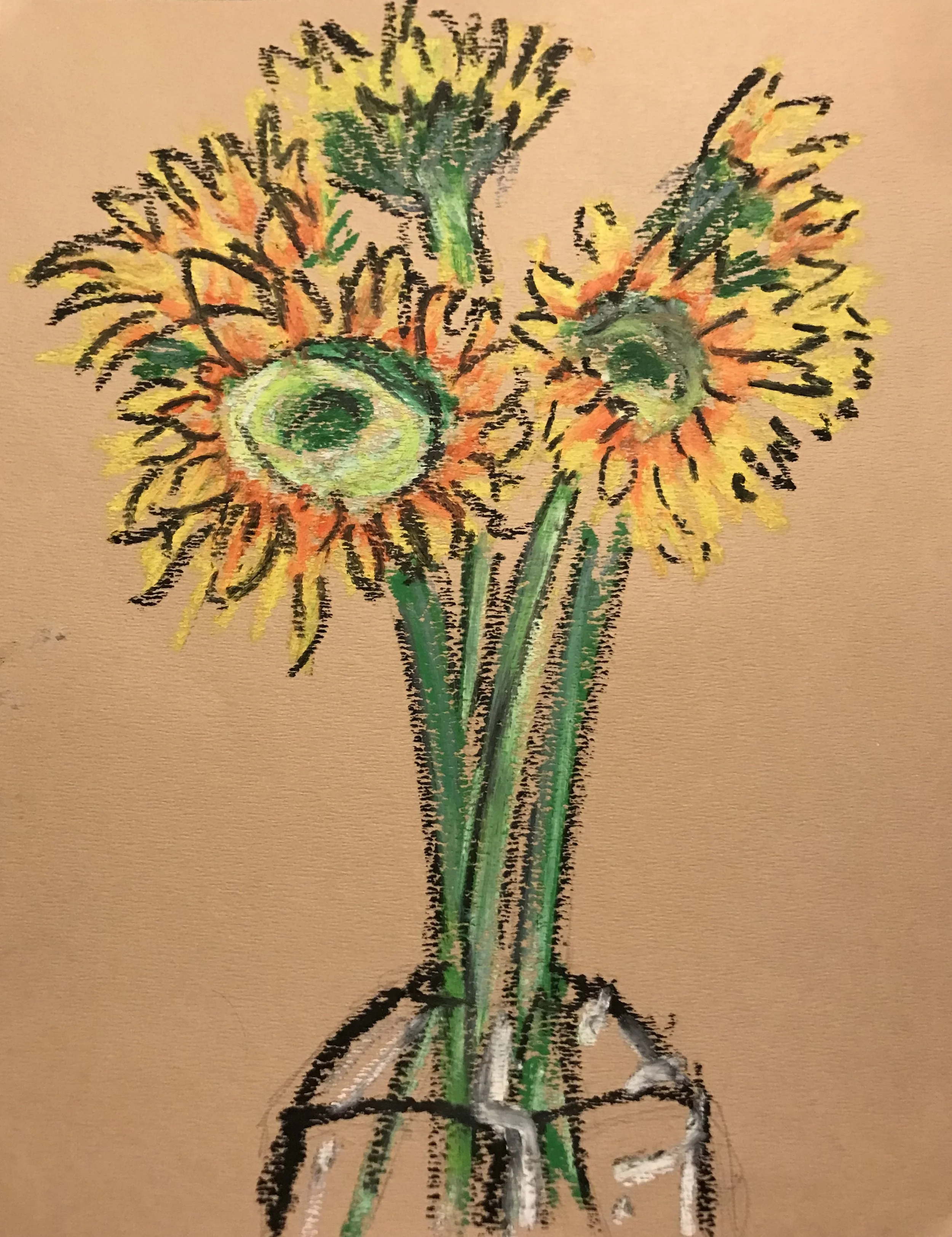 Sunflowers (2023) 9in x 12in - Oil Pastel on Paper