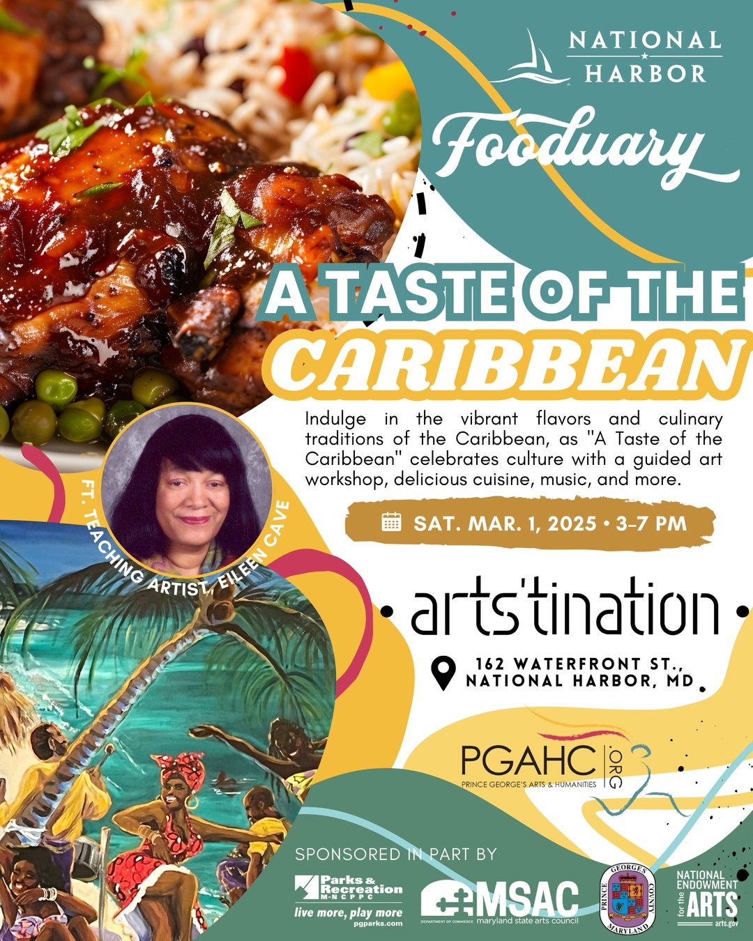 Meet Eileen Cave! ✨🎨

Get ready to experience art in motion with renowned teaching artist Eileen Cave at A Taste of the Caribbean! 🖌️🌊 Inspired by her Barbadian and St. Kitts heritage, Eileen&rsquo;s mixed media creations bring Caribbean culture t