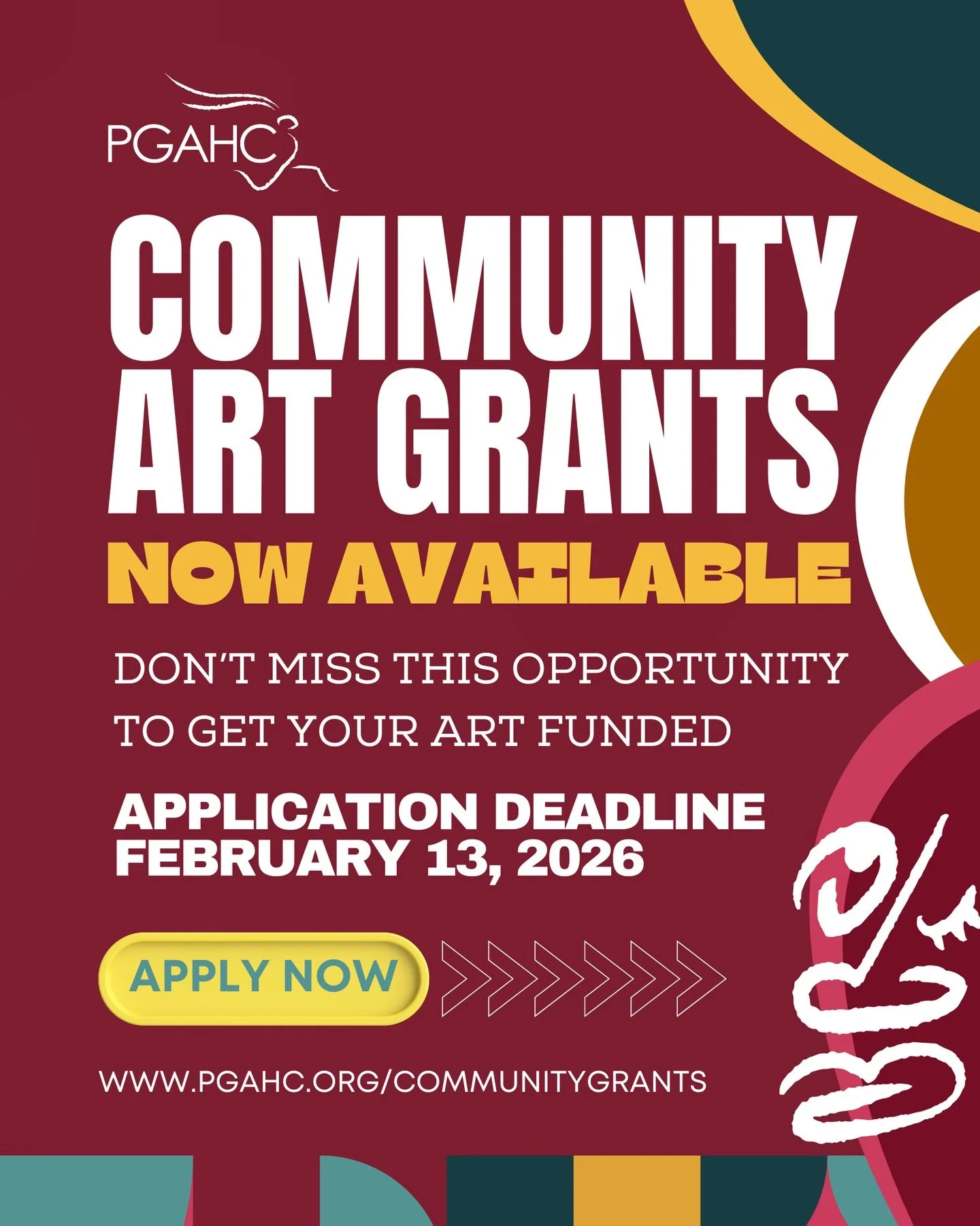 📣 Calling all artists, educators, and cultural organizations!

PGAHC&rsquo;s 2026 Community Grant applications are now open!

We&rsquo;re excited to offer 3 grant opportunities to support creative projects, public programs, and arts initiatives that
