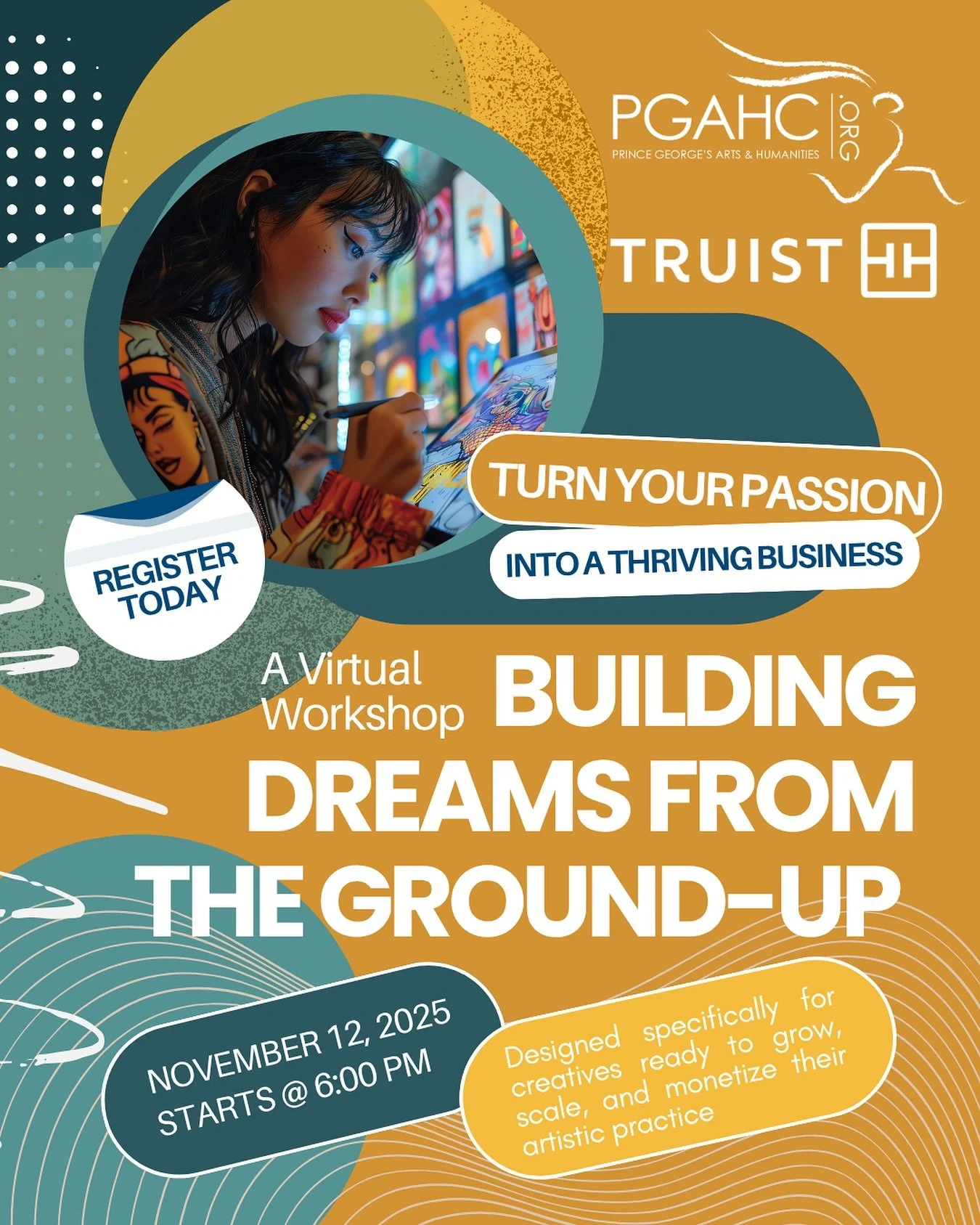 From Vision to Venture

Your creativity is powerful &mdash; and it deserves structure, strategy, and support. Building Dreams From the Ground Up workshop provides you with the tools to plan, grow, and sustain your creative business. Let&rsquo;s build
