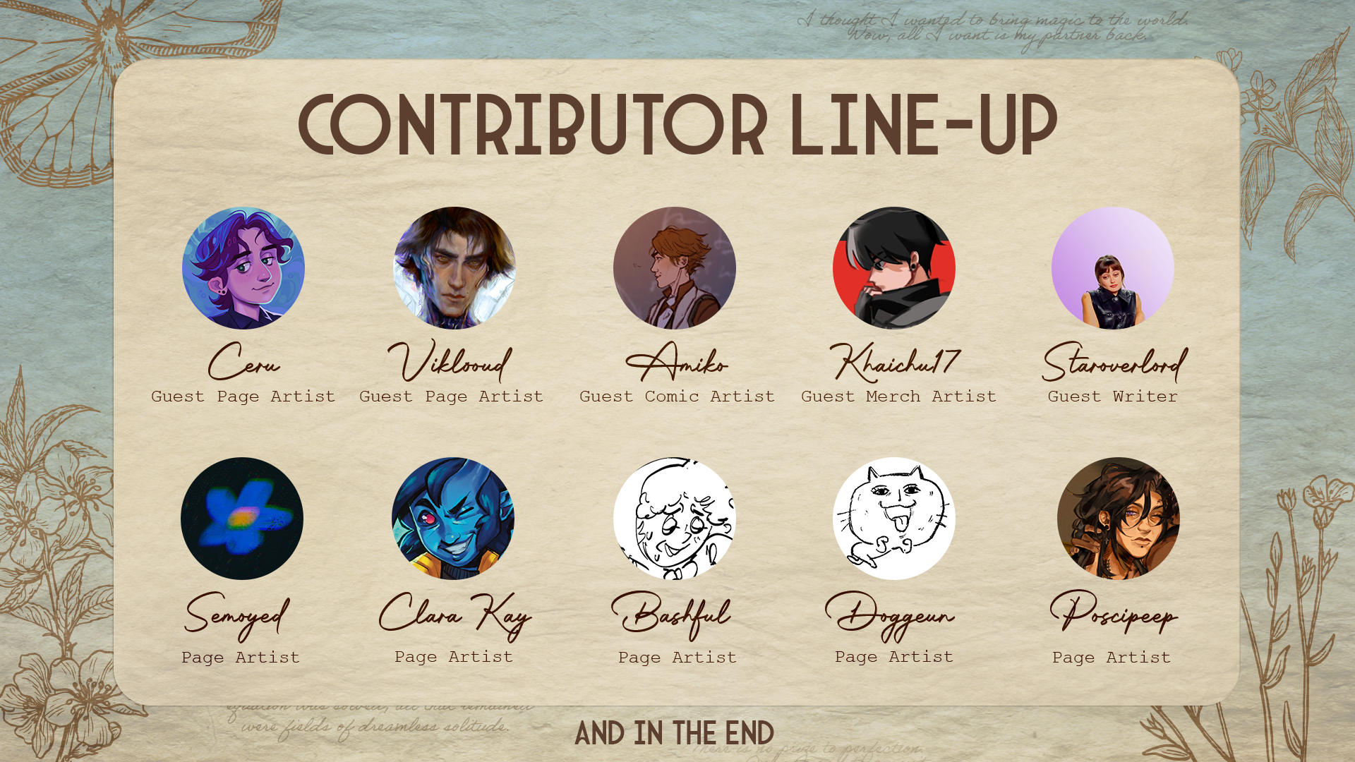 AND IN THE END | Contributor Line-Up 1