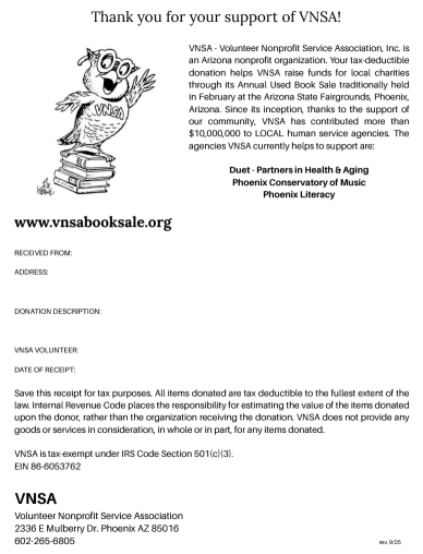 Screenshot of donation receipt that will download PDF file when clicked.