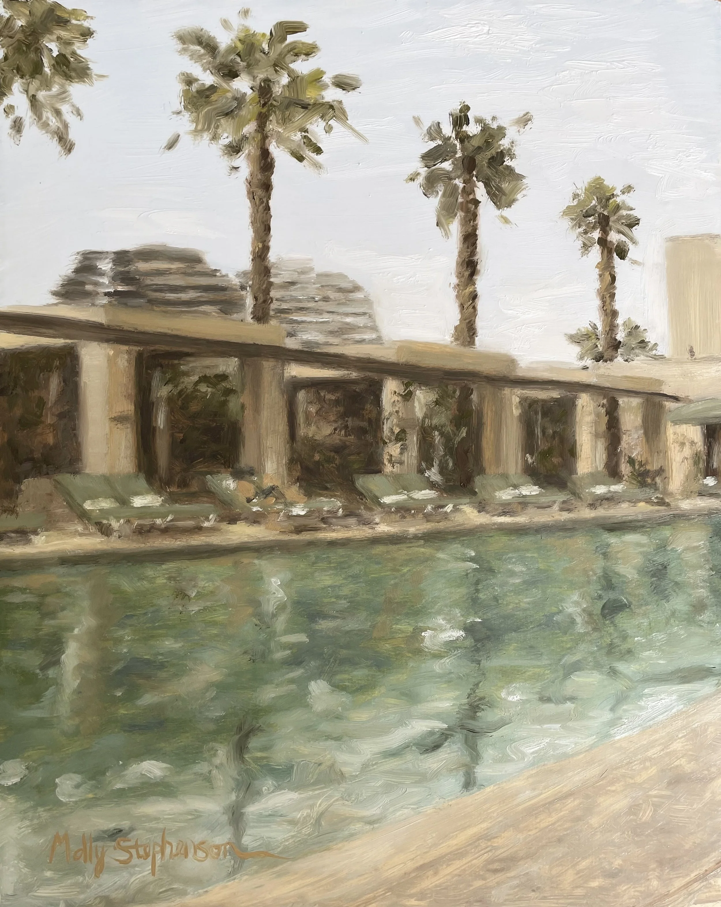 SOLD | Lounging by the Pool at the Calile Hotel, 2026 | Oil on panel