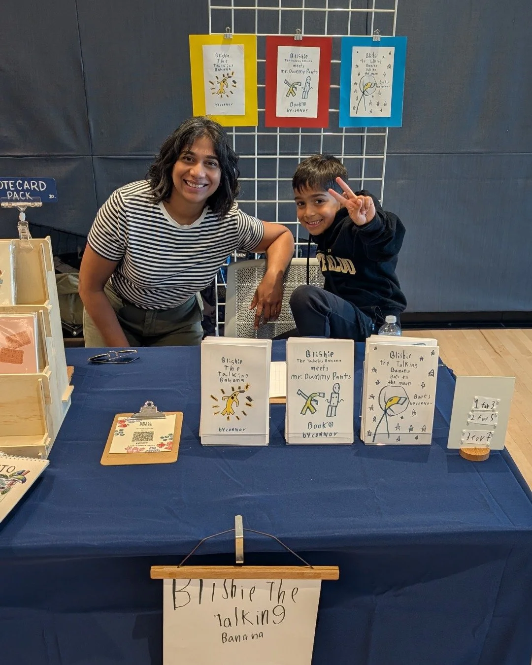Proud mom alert! My 7yo made his comic debut at Peninsula Libraries Small Press Comics Expo with his 3 part series &ldquo;Blishie the Talking Banana&rdquo;
He was so inspired by @henrywuart and @superfruits_fehren at @sfzinefest last year, that he&rs