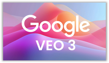 Google VEO 3 logo on a colorful abstract background.