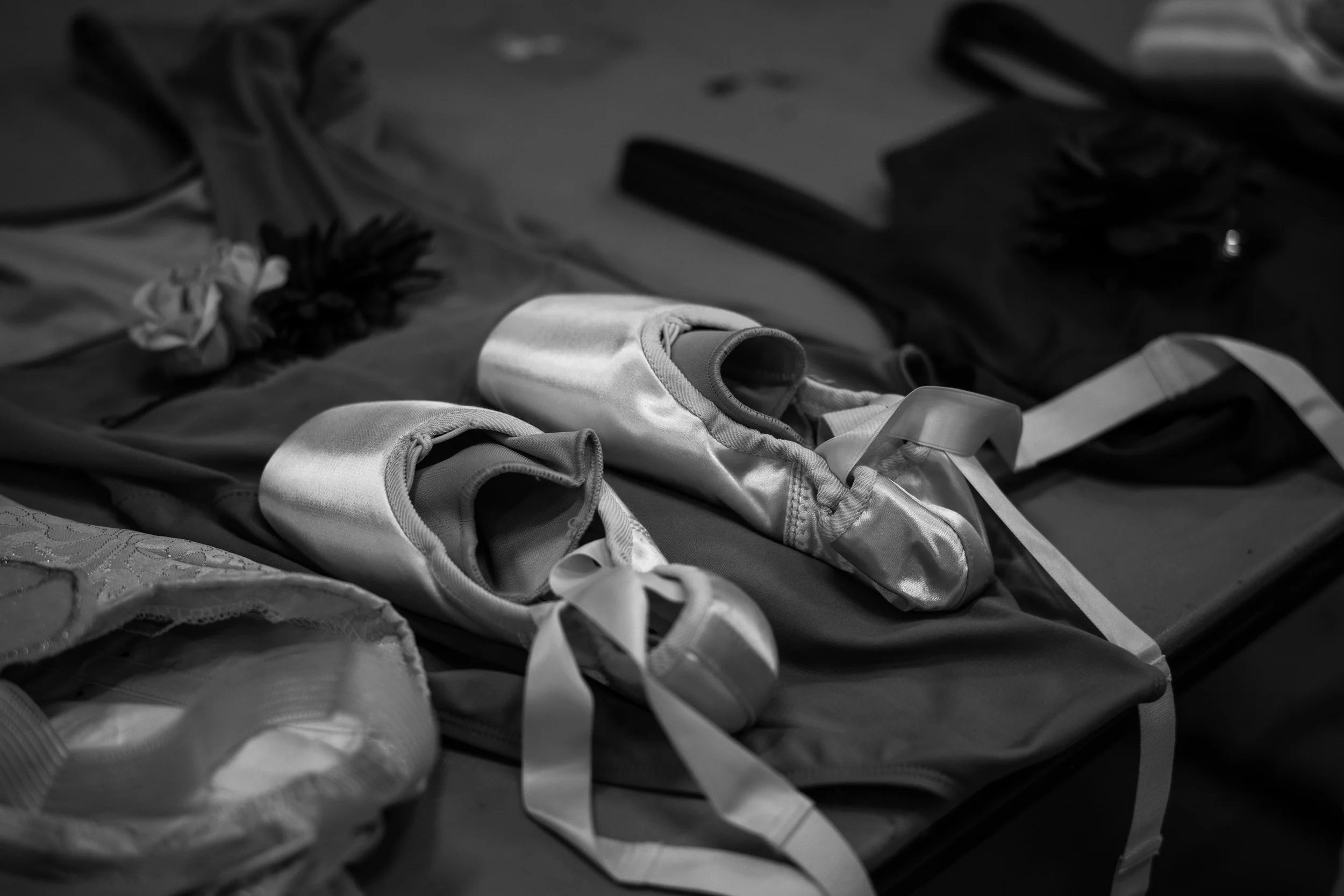 Black and white photo of Adult Ballet Centre pointe shoes