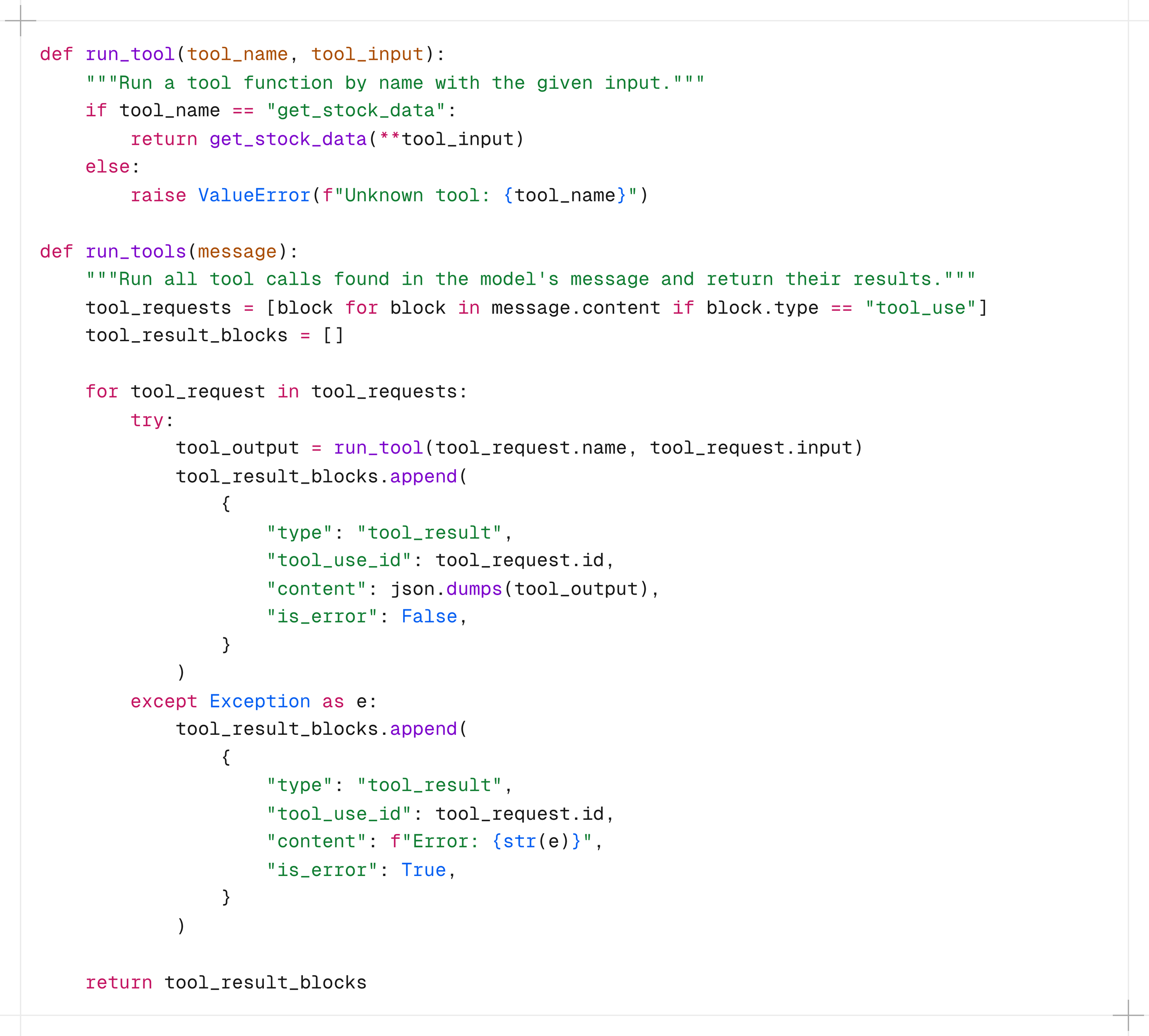 Python code for tool run with the Anthropic API