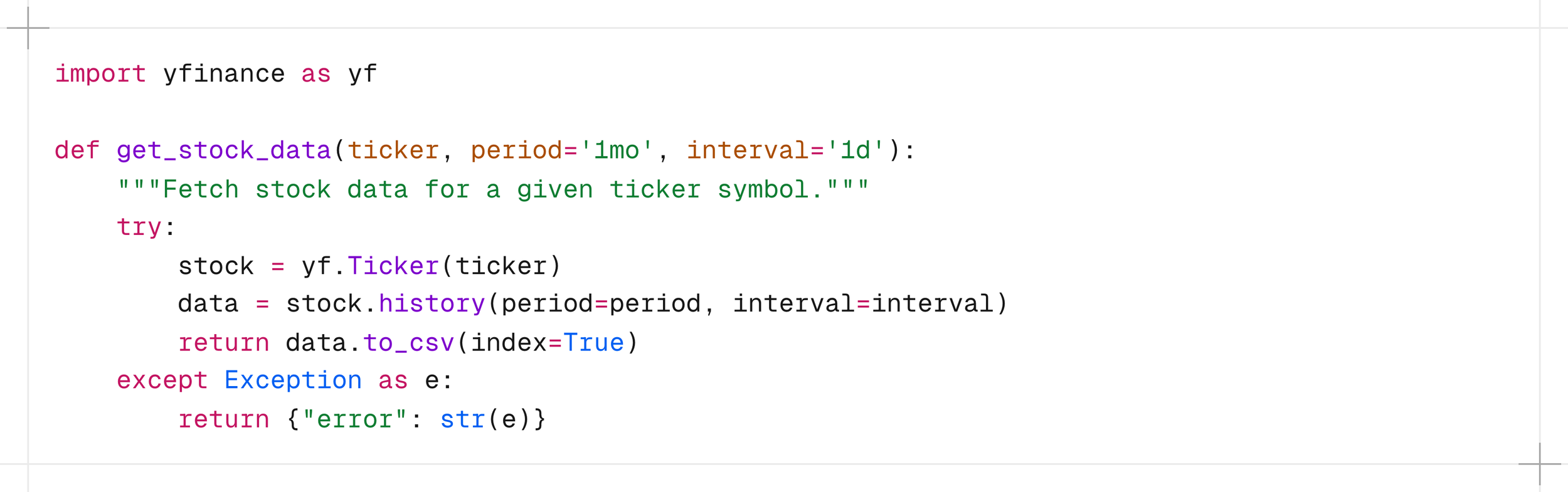Python code pulling yfinance data