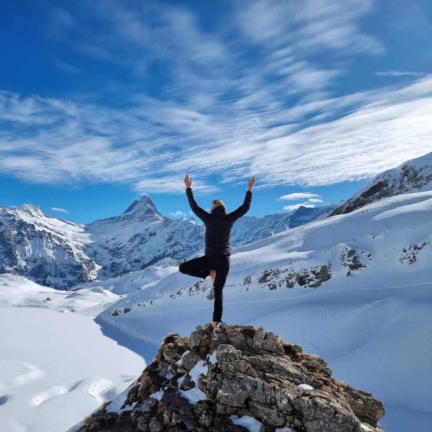 Taking in the winter wonderland of the Swiss Alps, one breath at a time. Have you ever hiked in the beauty of the snow-capped peaks? 

#switzerland #guidedhikes #swissalps #jungfrauregion #grindelwald #hikingtours #interlaken #yogahike #winterhike