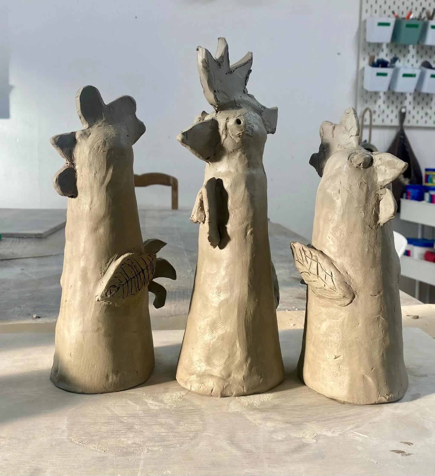 Chicken joy in the Wednesday afternoon class. Cluck cluck. #socialenterprise#inclusive#potteryclasses#scottishborders#chickensculpture