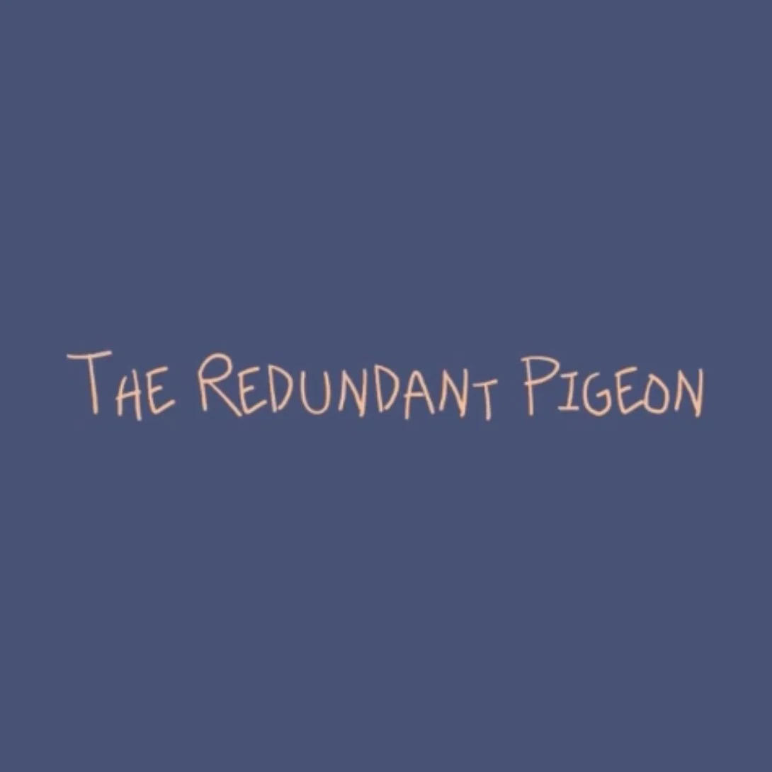 Book cover with purple background and handwritten style text that reads 'The Redundant Pigeon'.