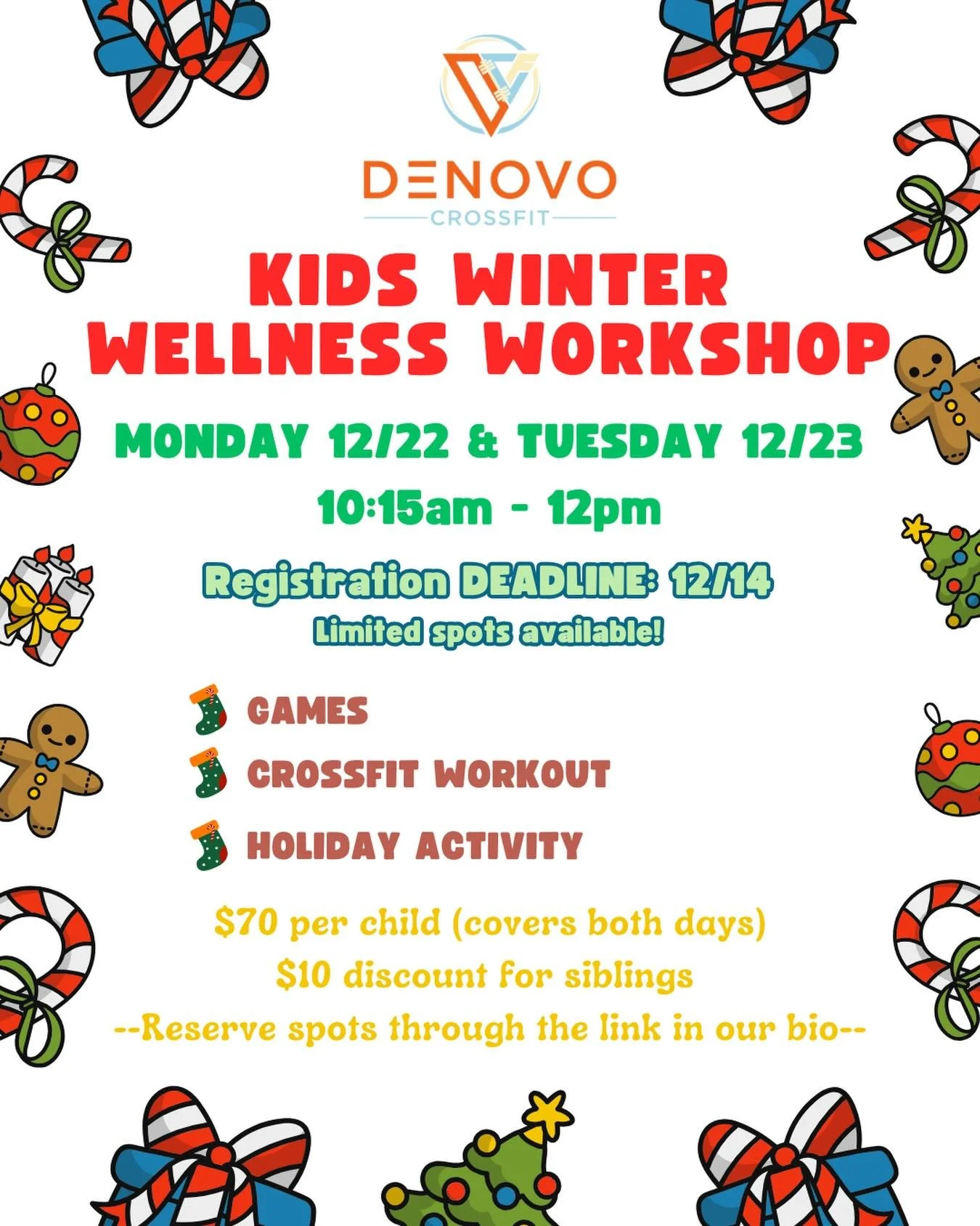 ☃🎄We are excited to offer a Winter Wellness Workshop for your kiddos this Holiday season!
Registration deadline is Sunday 12/14!

Reserve your spot(s) through the link in our bio.