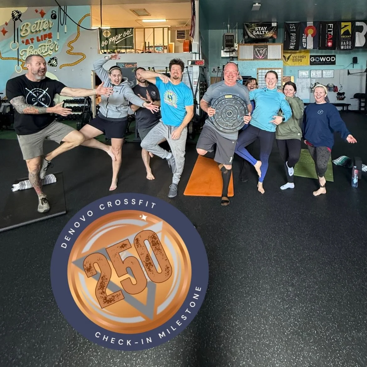 Congrats to Kelly B. who got 250 check-ins at yoga today!🥳