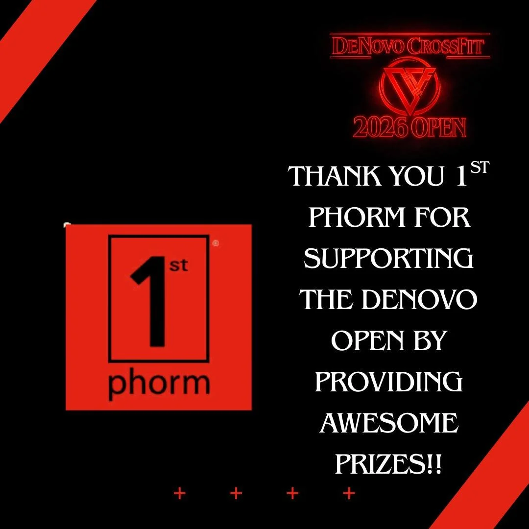 HUGE shoutout and thank you to 1st Phorm for supporting the DeNovo CrossFit OPEN Intramural competition! We appreciate your support and donations so we can put on a great event!

@1stphorm