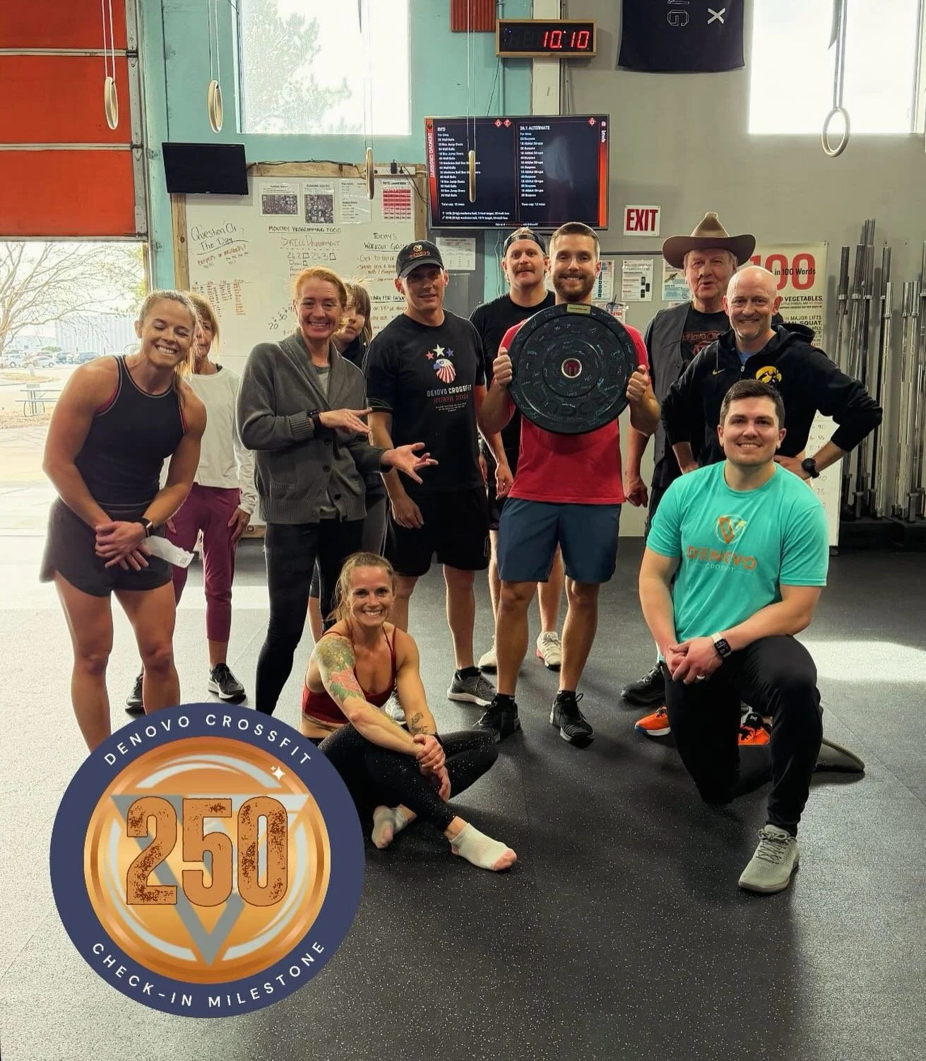 Congratulations to Brett for getting 250 check ins today! Brett your consistency has been very impressive especially with a new family member at home. We are so glad you made it through the workout today so we could take this picture.😂