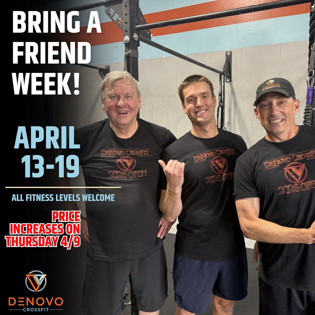 Bring A Friend Week starts in just TWO WEEKS.
Come for a full week of classes for just $5 if you sign up early.
🚨Price increases on 4/9🚨

Come check it out... see that CrossFit can be approachable, fun and non-intimidating. You don't have to be fit