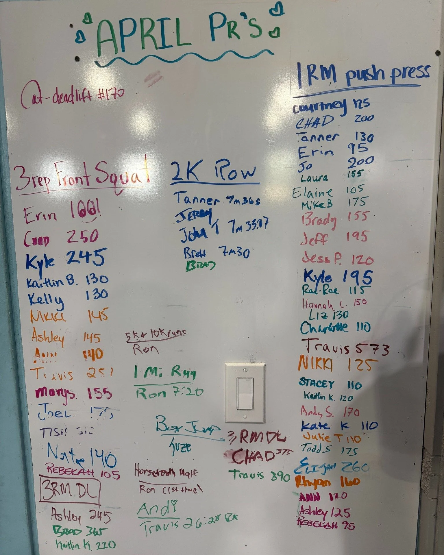 ✨April PRs ✨

Front squats going up, push press getting stronger, and 2K row times improving, all while preparing for Murph.

Just a reminder that progress can happen even in the middle of big goals. One step, one lift, one workout at a time 🧡