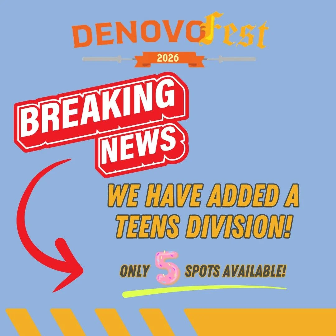 🚨 BREAKING NEWS 🚨

DeNovoFest just got even bigger&hellip;
We&rsquo;ve officially brought back the TEENS division to this year&rsquo;s competition!👏

That means:
🔥 RX (10 total spots))
🔥 Scaled (15 total spots)
🔥 Teens (5 total spots)

And thin