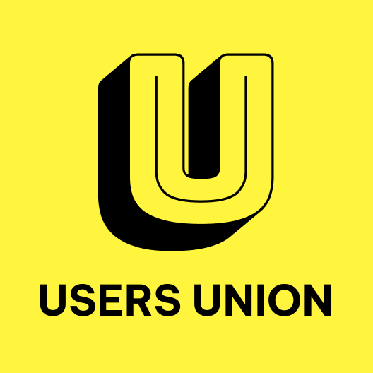 Yellow background with a black and yellow block-style letter U and the text 'USERS UNION' beneath it.