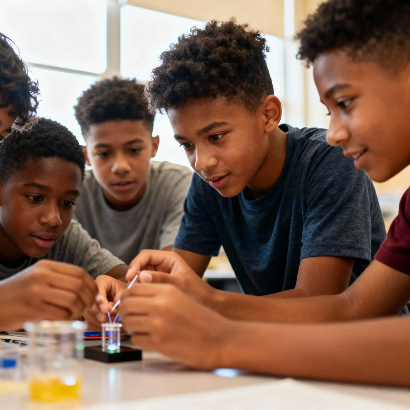 Students engaged in a STEM activity at Bridge to Tech