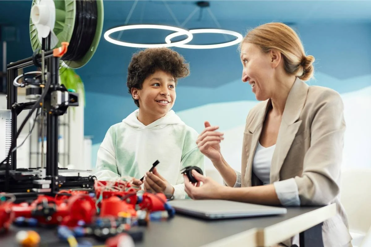 Student developing STEM skills through hands-on robotics learning