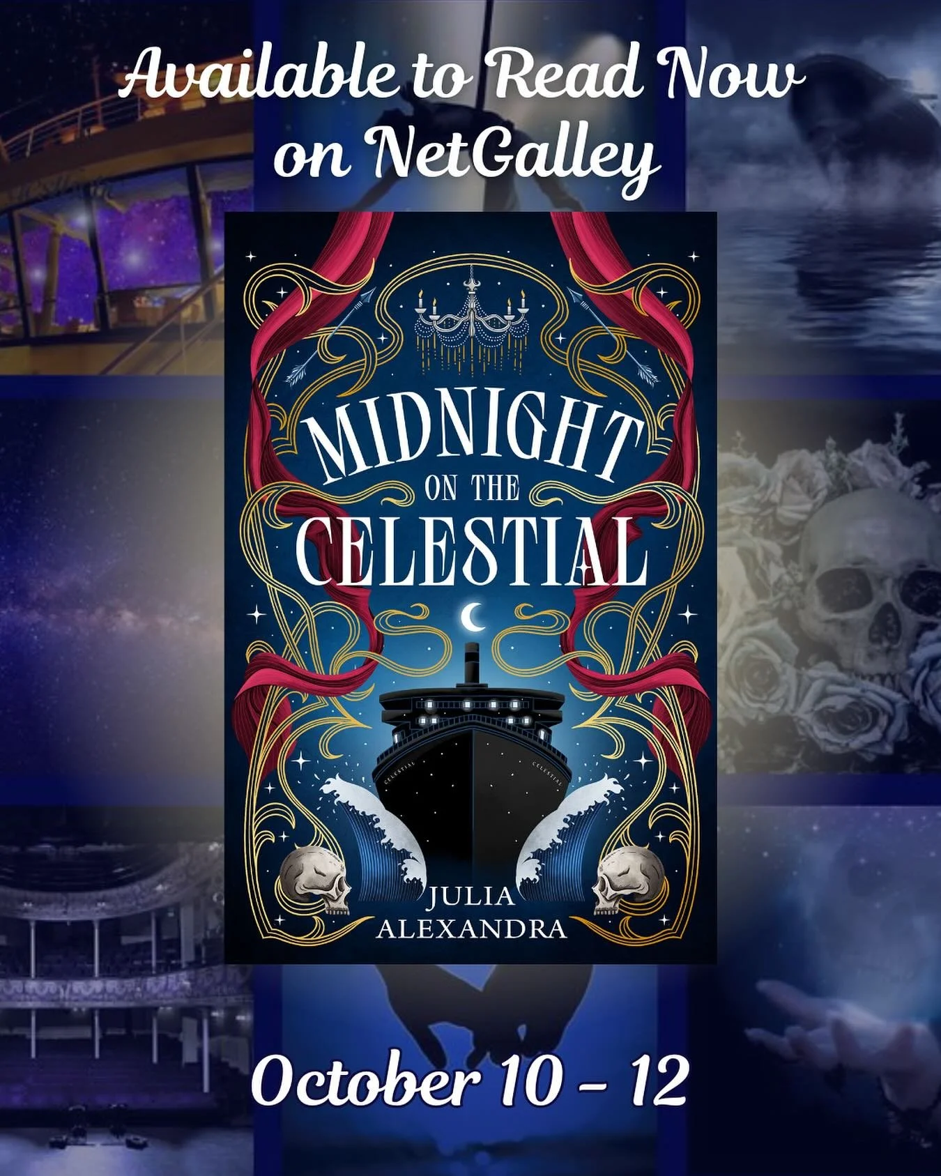 Come aboard for magic and luxury&hellip;just try and stay alive.

MIDNIGHT ON THE CELESTIAL is available to read now as a digital ARC through @netgalley for this weekend only. Download and enjoy this dark, fantastical debut where a spirit-summoning h