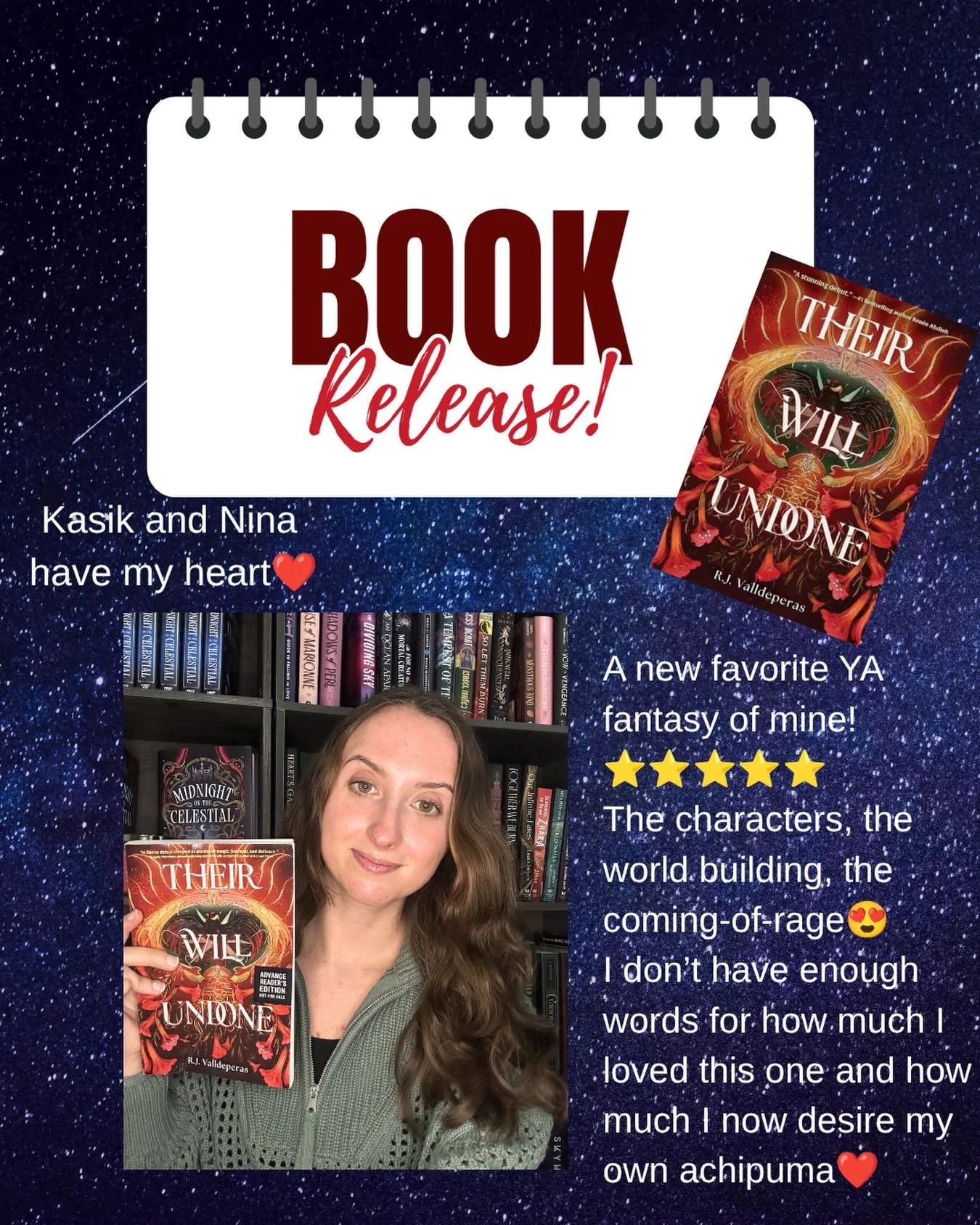 Happy Release Day to Their Will Undone!

When I learned I was getting to help RJ Valldeperas release her debut YA fantasy Their Will Undone at Spellbound Bookstore, I knew I wanted to read her book before the event.

Little did I know it would become