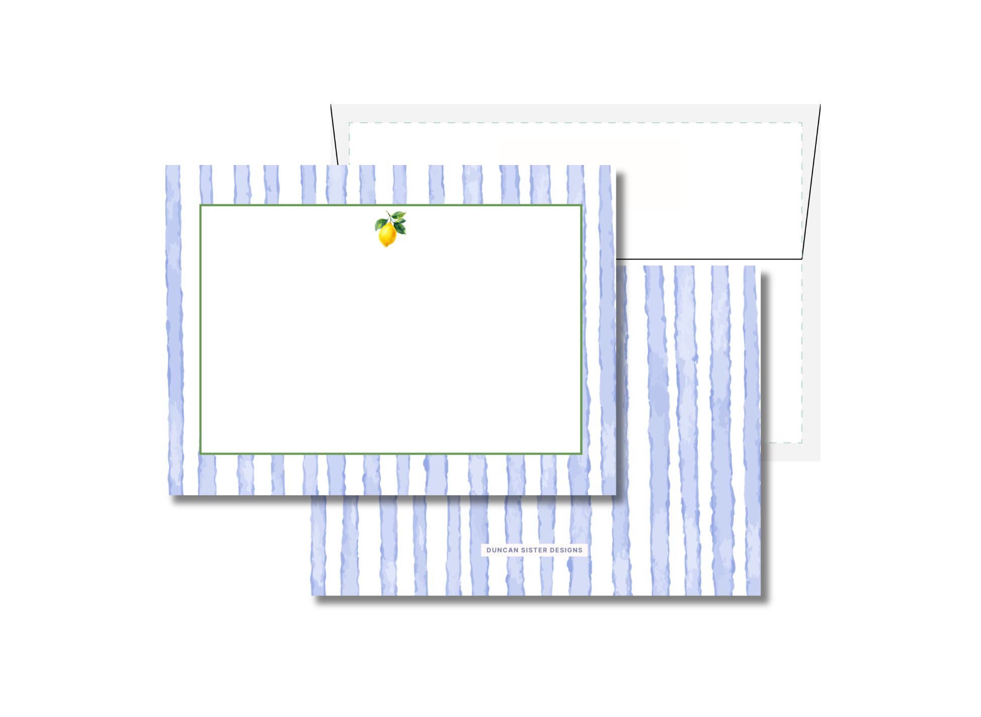 Spring Stripe Lemon Personalized Notecard Set