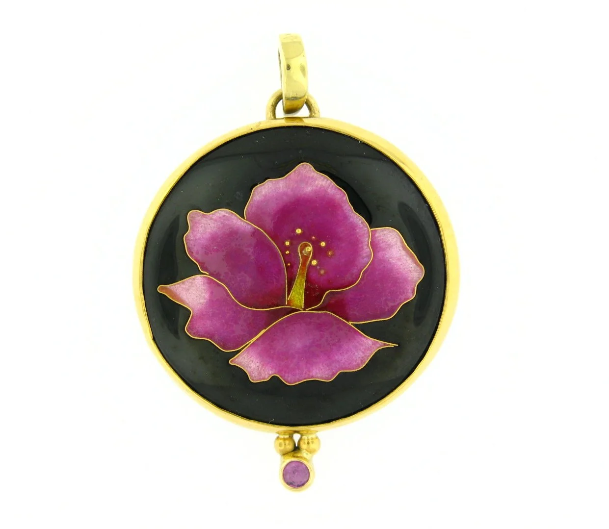 Hibiscus with pink sapphired 14k & SS $450