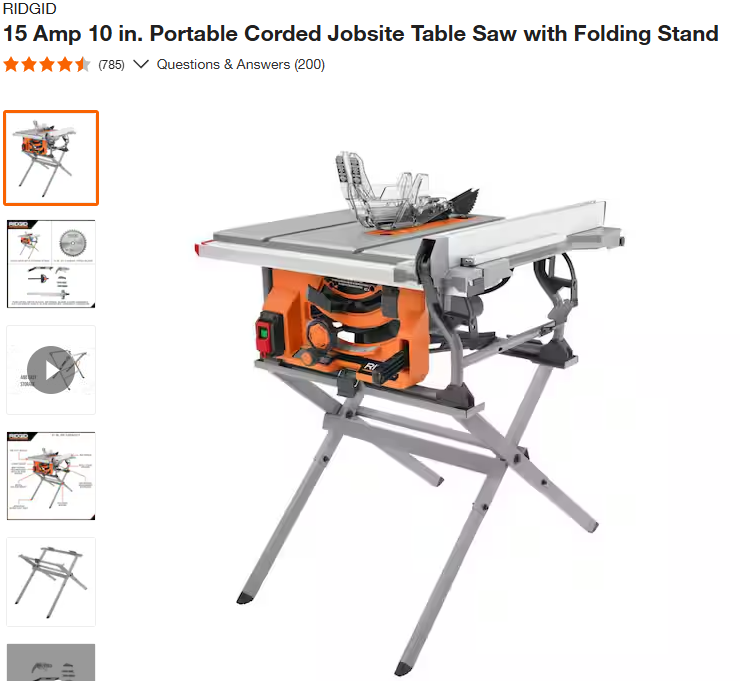 15 Amp 10 in. Portable Corded Jobsite Table Saw with Folding Stand-RENTAL
