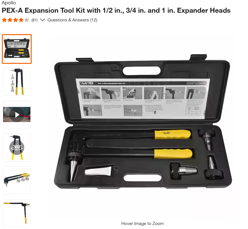 PEX-A Expansion Tool Kit with 1/2 in., 3/4 in. and 1 in. Expander Heads-RENTAL