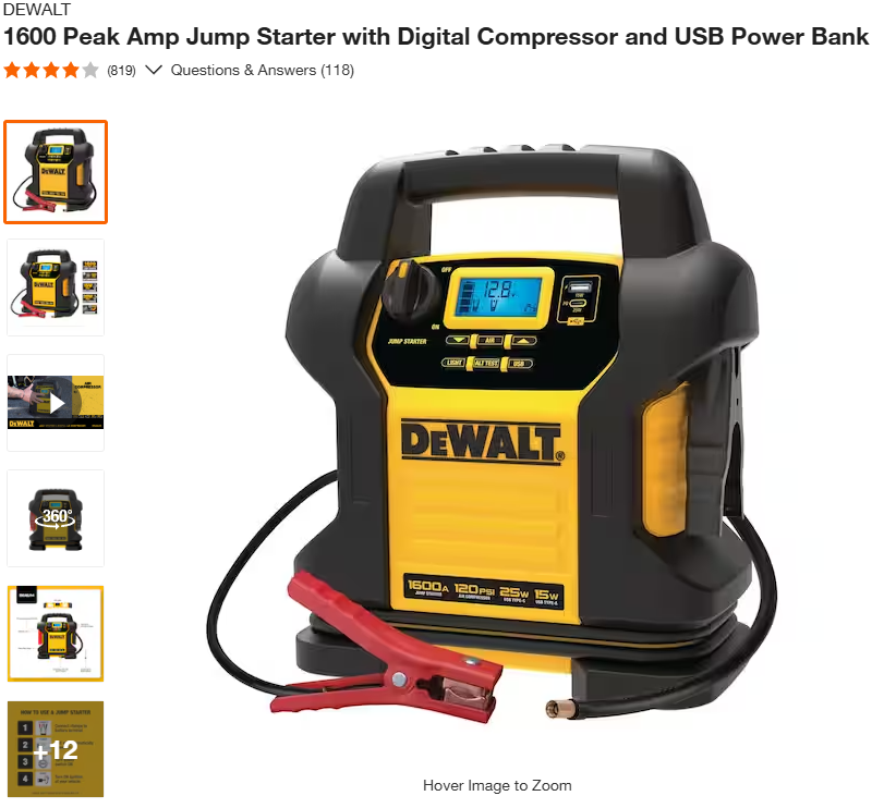 1600 Peak Amp Jump Starter with Digital Compressor and USB Power Bank-RENTAL