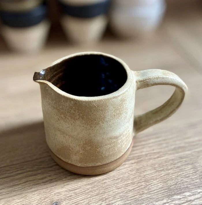 hand built milk jug stoneware oatmeal cream brown glossy glaze artisan 300ml
