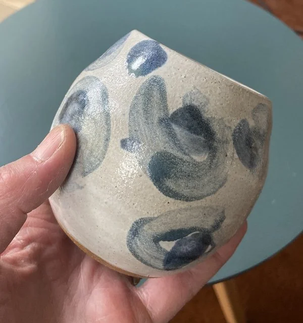 handmade pottery small round hand painted vase