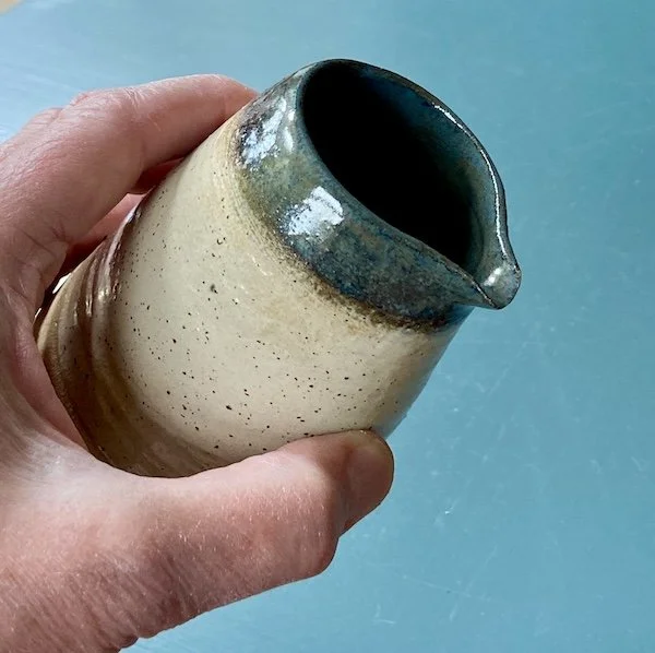 hand built milk jug stoneware blue grey cream glossy glaze artisan 160ml
