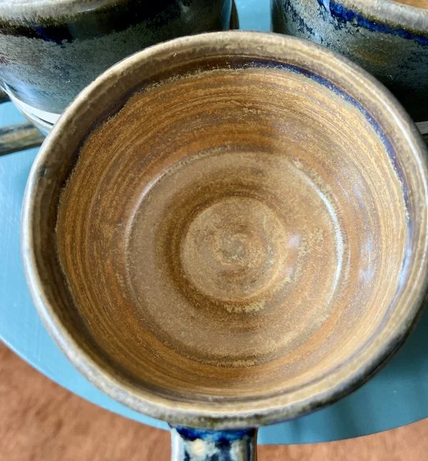 dark olive, topaz hand built wide coffee mugs stoneware clay, coffee, tea, hot chocolate, matcha