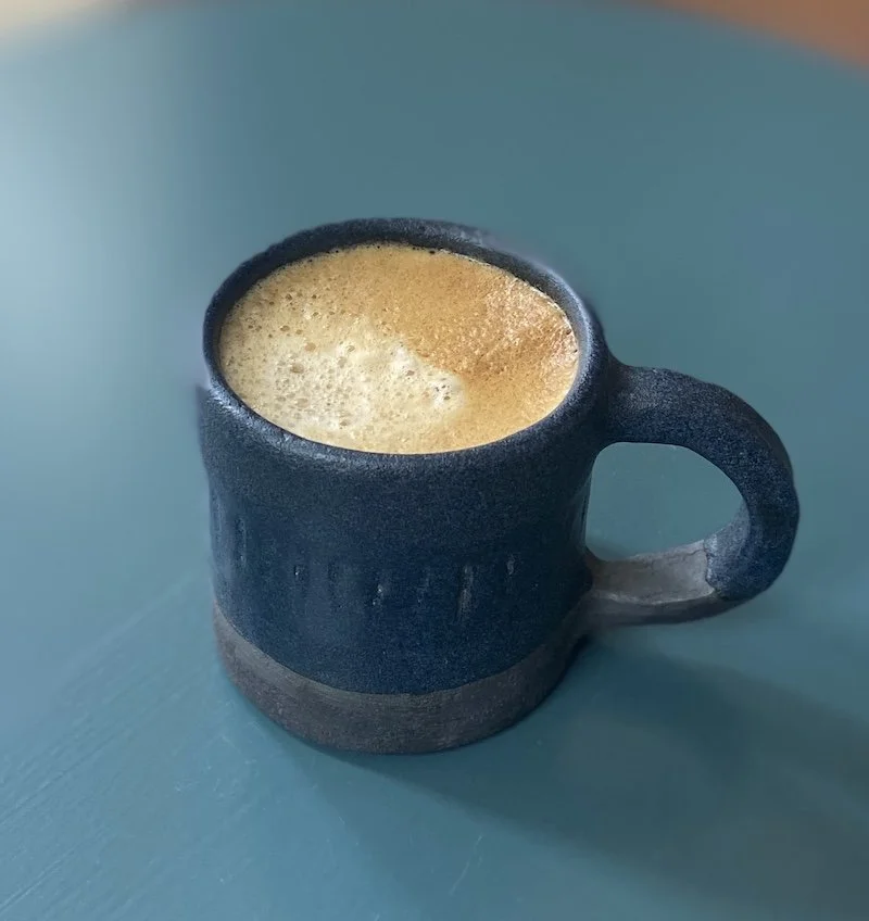 Two Black on Black Stoneware Espresso Cortado Small Mugs: Unique Two Only